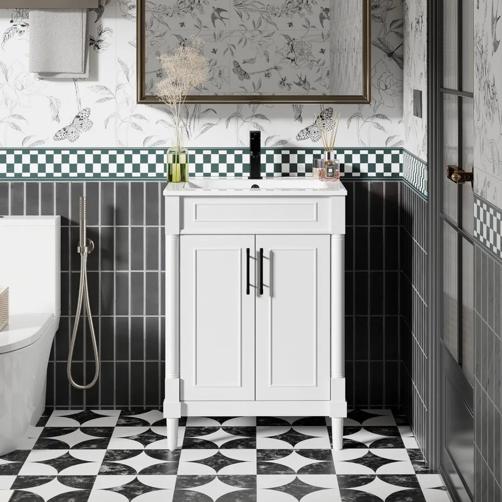 24-дюймовый туалетный столик для ванной комнаты с керамической раковиной, винтажный отдельно стоящий шкаф для хранения с римскими ножками, раковина под креплением, смеситель 
24-дюймовый туалетный столик для ванной комнаты с керамической раковиной, винтажный отдельно стоящий шкаф для хранения с римскими ножками, раковина под креплением, смеситель