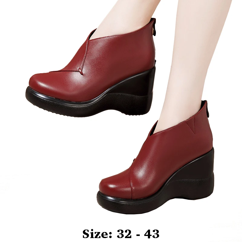 High quality short ankle leather wedge boots for women 8cm high heel round toe 2025 fall winter 32 33 34 elegant shoe black red
High quality short ankle leather wedge boots for women 8cm high heel round toe 2025 fall winter 32 33 34 elegant shoe black red