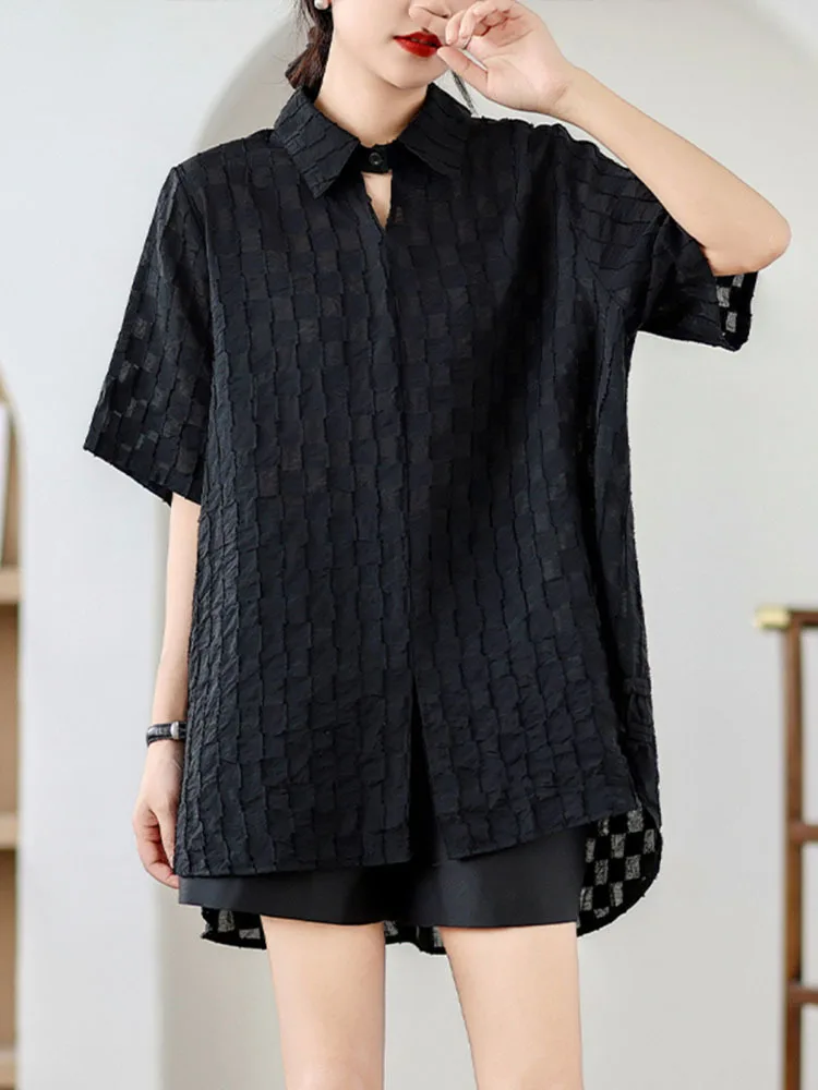 Irregular Casual Shirt Loose Fashion Three Quarter Sleeve Women Shirt Top Solid Color Plaid All-match Blouse
Irregular Casual Shirt Loose Fashion Three Quarter Sleeve Women Shirt Top Solid Color Plaid All-match Blouse