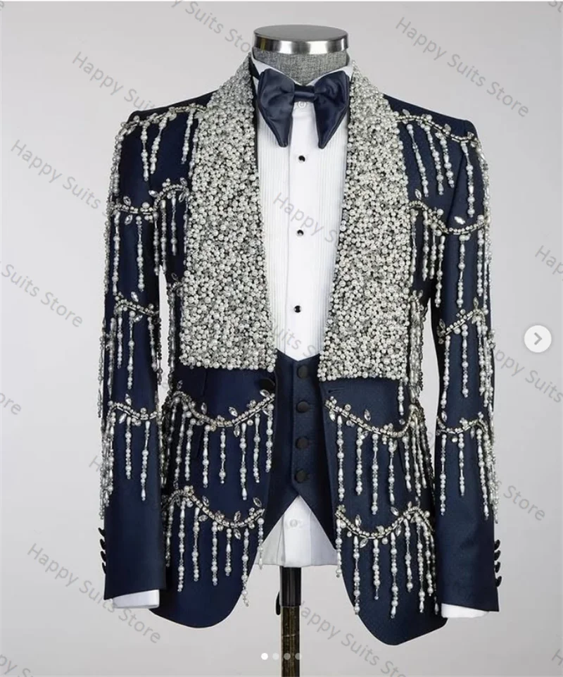 Blue Crystals Men Suit Pant Set 2 Pcs Beading Blazer+Black Trousers Work Office Business Jacket Coat Prom Cotton Wedding Tuxedo
Blue Crystals Men Suit Pant Set 2 Pcs Beading Blazer+Black Trousers Work Office Business Jacket Coat Prom Cotton Wedding Tuxedo