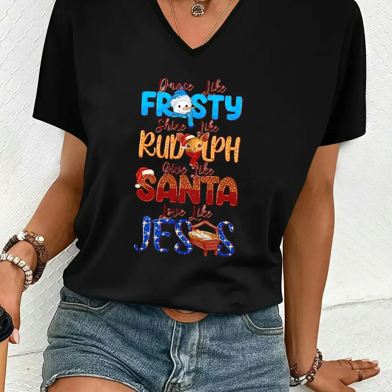3D Cartoon Letter Style Women's T-shirt Christmas Elements Print V-neck Short Sleeve New Year Fashion Street Party Female Clothi
3D Cartoon Letter Style Women's T-shirt Christmas Elements Print V-neck Short Sleeve New Year Fashion Street Party Female Clothi
