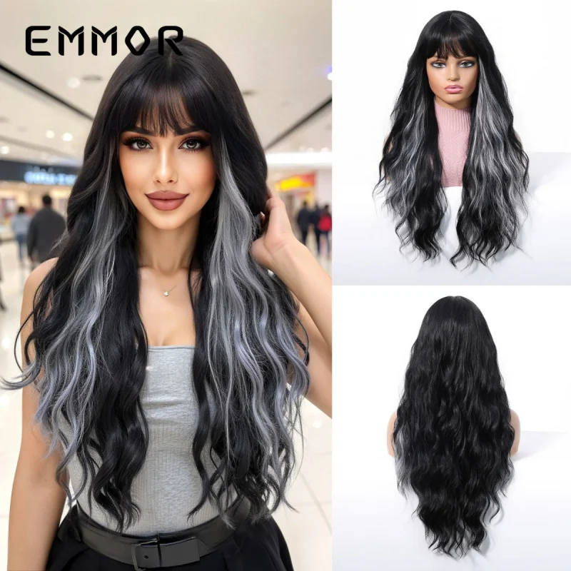 Dopamine-colored trendy wig with bangs and large waves, long curly hair, full head style
Dopamine-colored trendy wig with bangs and large waves, long curly hair, full head style