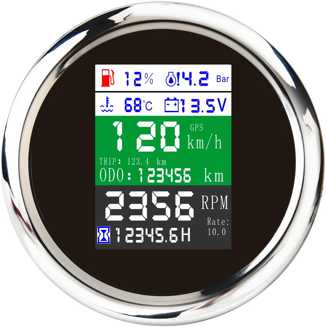 6-in-1 Digital Display 12V 7 Color Oil Level RPM Instrument Speedometer Tachometer Odometer Speed Meter
6-in-1 Digital Display 12V 7 Color Oil Level RPM Instrument Speedometer Tachometer Odometer Speed Meter