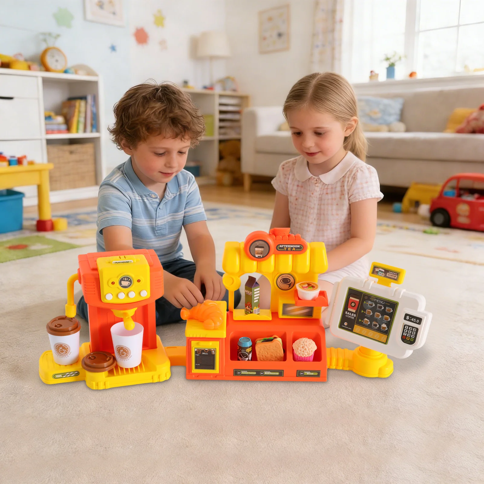 3 in 1 Kids Role Play Toy Set Pp Pe Material Coffee Machine Burger Counter Cash Register with Sound Effect Educational Playset for Children Age 3 Plus 3 in 1 Kids Role Play Toy Set Pp Pe Material Coffee Machine Burger Counter Cash Register with Sound Effect Educational Playset for Children Age 3 Plus