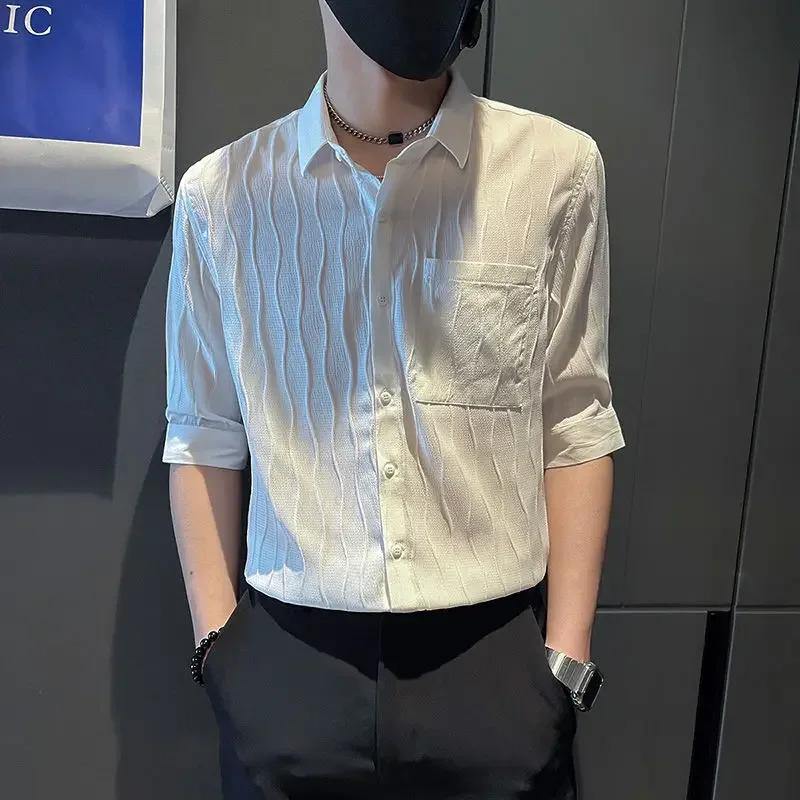Plain White Shirts for Men Half Sleeve Man Shirt with Pocket Green Black High Quality Luxury Silk Sale Elegant Summer Button Up
Plain White Shirts for Men Half Sleeve Man Shirt with Pocket Green Black High Quality Luxury Silk Sale Elegant Summer Button Up