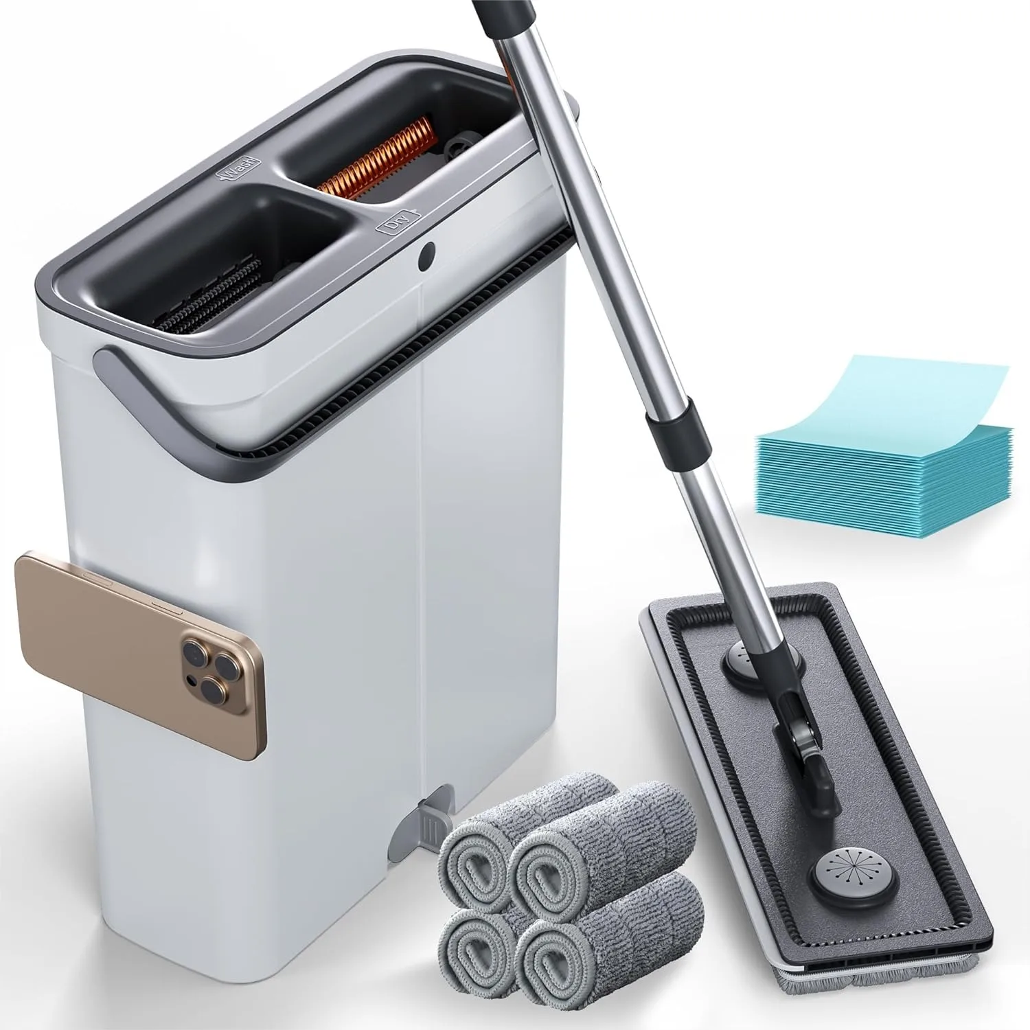 Compact Floor Mop and Bucket Set with Wringer, Hands Free Wet Dry Cleaning System for Apartment, Hardwood, Tile, 64-inch Handle
Compact Floor Mop and Bucket Set with Wringer, Hands Free Wet Dry Cleaning System for Apartment, Hardwood, Tile, 64-inch Handle