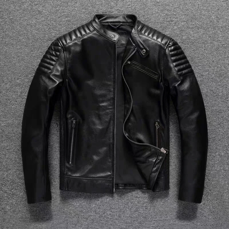 Top Pure Layer Cowhide Motorcycle Suit Leather Men's Cycling Slim Fit Stand Collar Short Black Jacket
Top Pure Layer Cowhide Motorcycle Suit Leather Men's Cycling Slim Fit Stand Collar Short Black Jacket