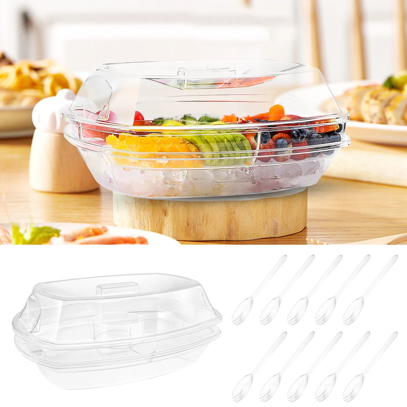 Ice Chilled Fruit Tray Plastic Clear Chilled Party Platter With Lid Large Capacity Chilled Veggie Tray for Shrimp Appetizer
Ice Chilled Fruit Tray Plastic Clear Chilled Party Platter With Lid Large Capacity Chilled Veggie Tray for Shrimp Appetizer