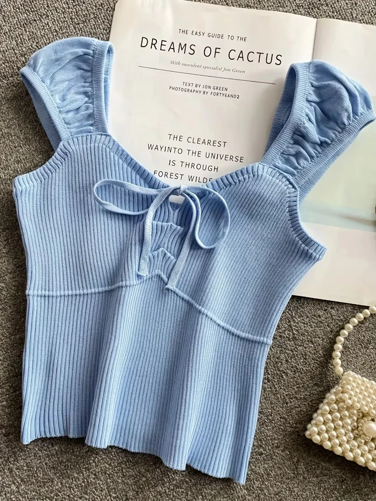 Women Casual Round Neck Tank Top Solid Color Ribbed Knotted Tank Top For Spring Summer Women Clothing Knit Crop Top Fashion New
Women Casual Round Neck Tank Top Solid Color Ribbed Knotted Tank Top For Spring Summer Women Clothing Knit Crop Top Fashion New