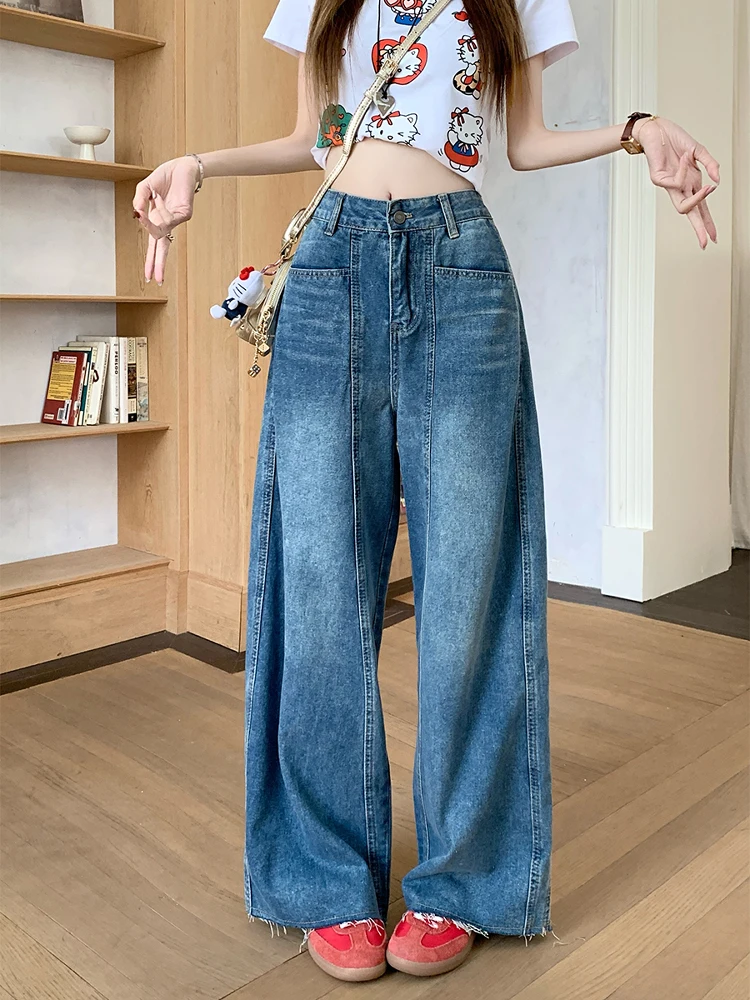 Джинсы женские синие с высокой талией больших размеров, свободные, широкие, прямого кроя, для фигуры типа «груша», весна-лето
Джинсы женские синие с высокой талией больших размеров, свободные, широкие, прямого кроя, для фигуры типа «груша», весна-лето