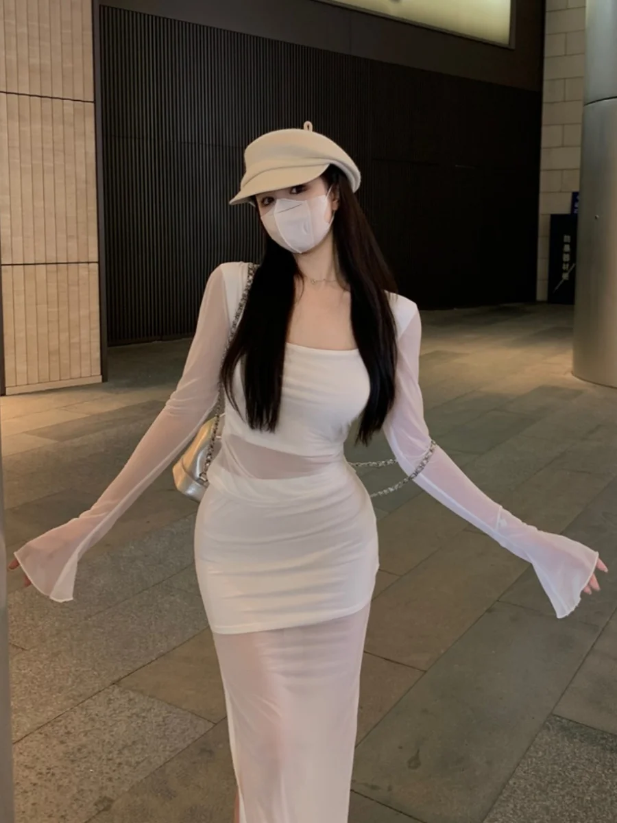 Pure Desire Sle Women's Faion Set White See-tough Long Sve Top with Bodycon Long Skirt f-length Two-piece Suit
Pure Desire Sle Women's Faion Set White See-tough Long Sve Top with Bodycon Long Skirt f-length Two-piece Suit