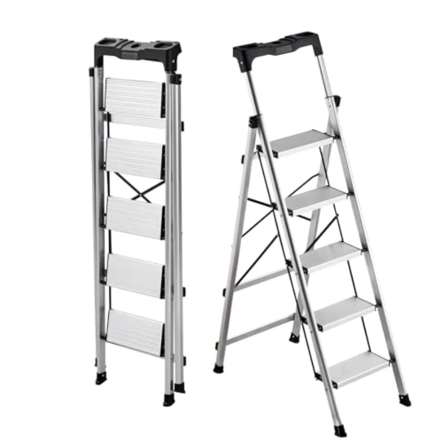 5 Step Ladder, Folding Step Stool with Wide Anti-Slip Pedal and Comfort Handgrip, 330 lbs Capacity Portable Aluminum Stepladder
5 Step Ladder, Folding Step Stool with Wide Anti-Slip Pedal and Comfort Handgrip, 330 lbs Capacity Portable Aluminum Stepladder