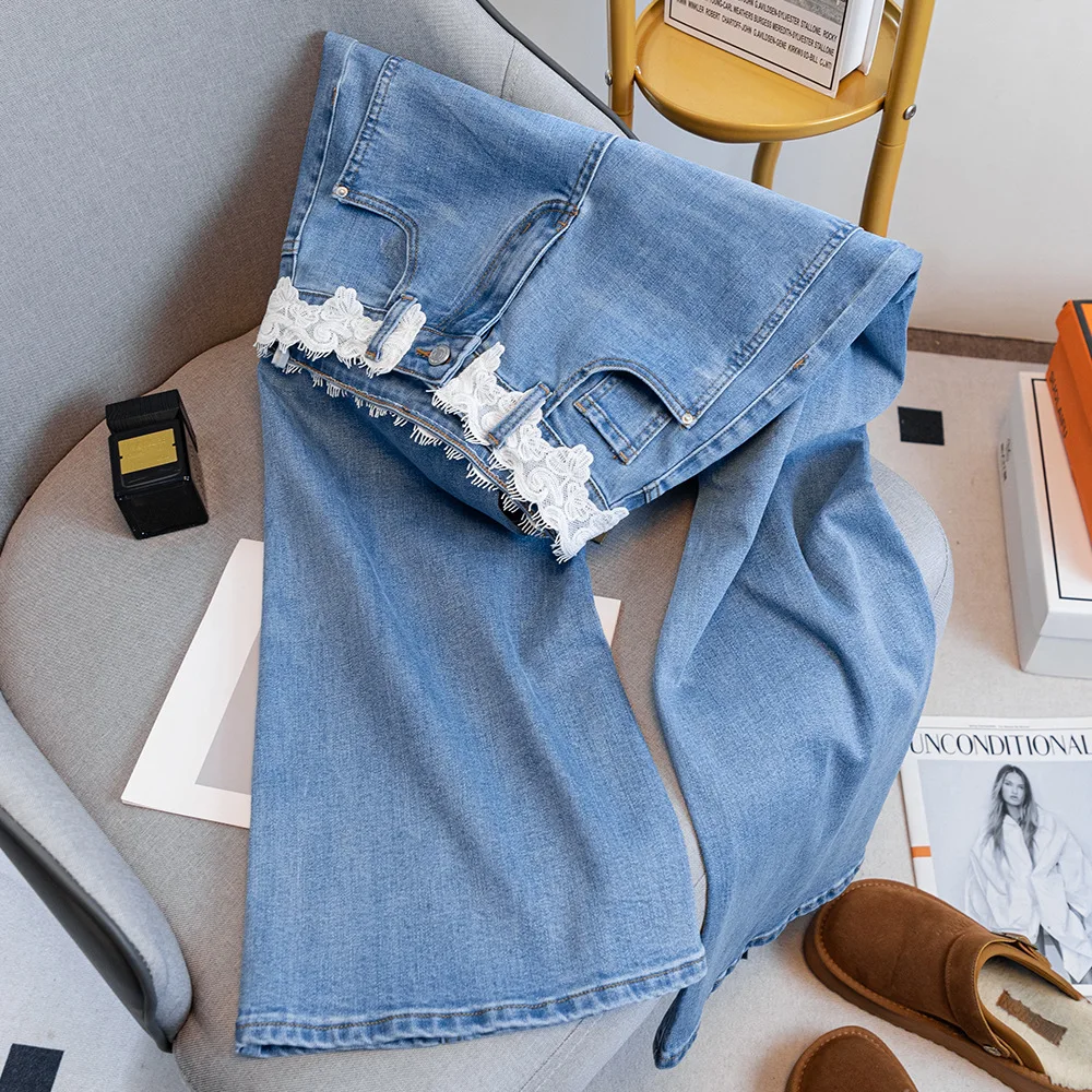 Fashion Light Blue Flared Jeans Women Trendy Lace Design High Waist Loose Slim Denim Pants Straight Floor Lengh Jeans
Fashion Light Blue Flared Jeans Women Trendy Lace Design High Waist Loose Slim Denim Pants Straight Floor Lengh Jeans