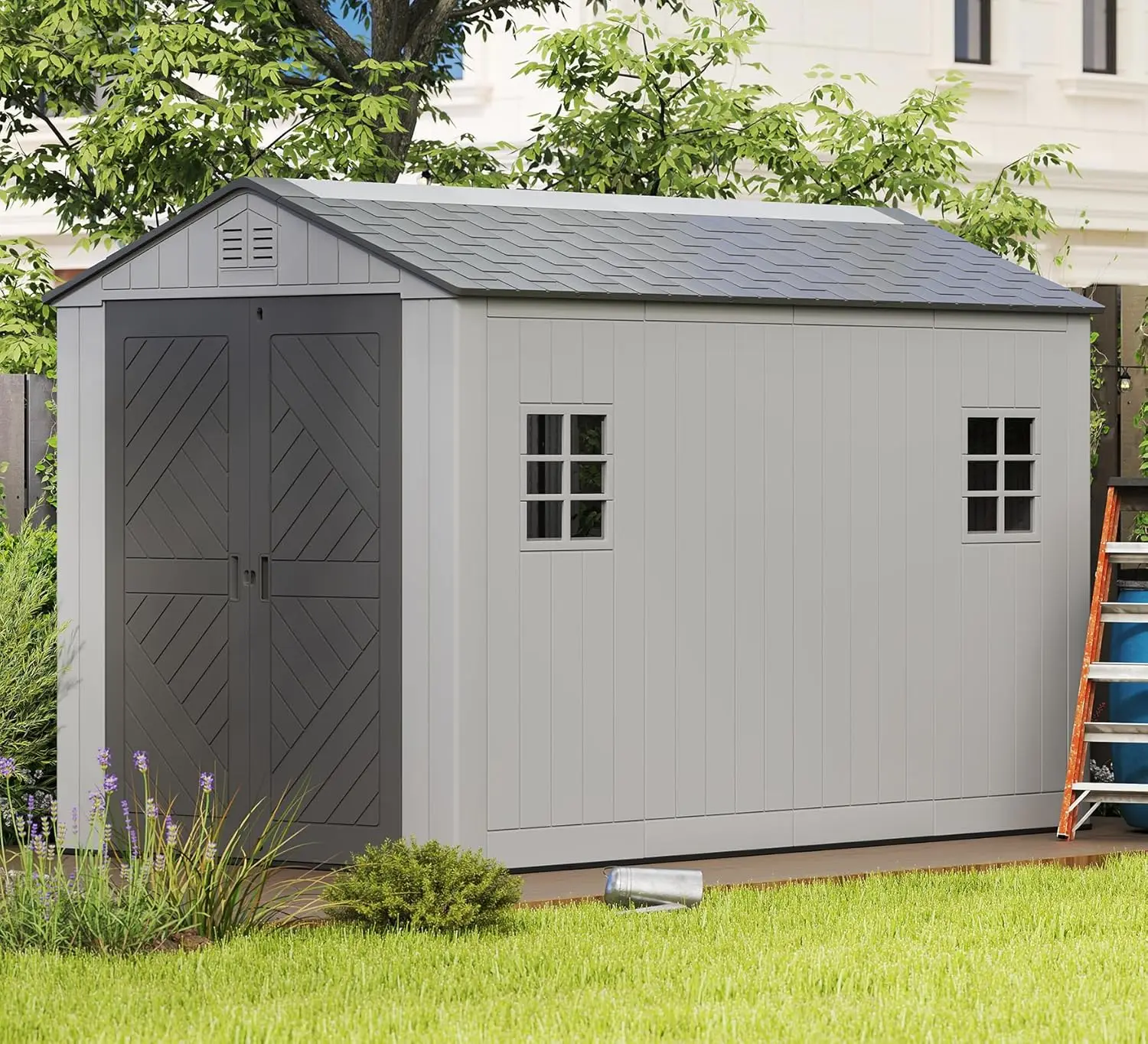 Уличный сарай для хранения 6x11 футов, всепогодный садовый сарай из полимерного композита и уличный складской шкаф для хранения с полом и окнами, двойной.
Уличный сарай для хранения 6x11 футов, всепогодный садовый сарай из полимерного композита и уличный складской шкаф для хранения с полом и окнами, двойной.