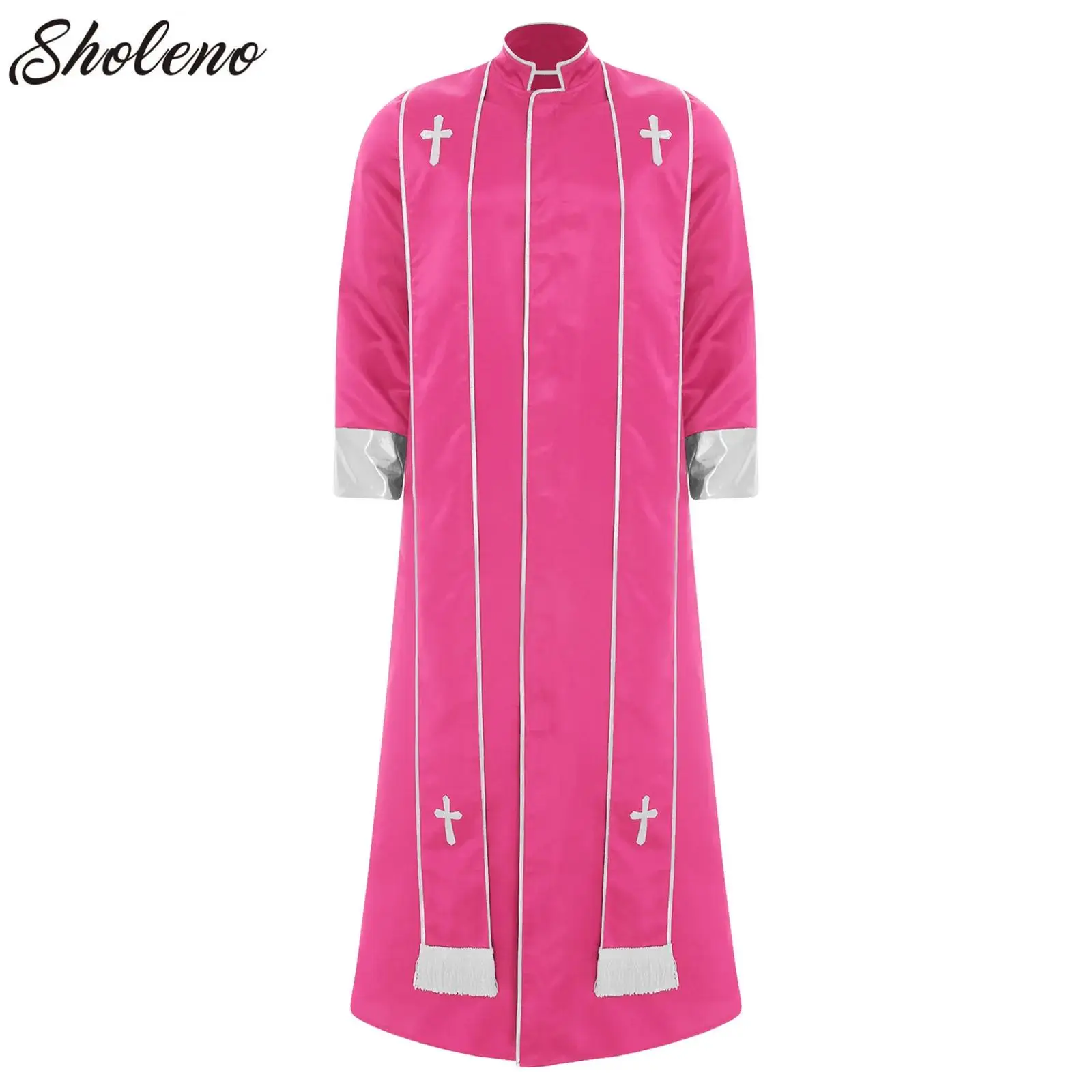 Mens Priest Robe and Stole Stand Collar Long Sleeve Front Zip Gold Cross Cassock Vestments for Catholic Priest Halloween Cosplay
Mens Priest Robe and Stole Stand Collar Long Sleeve Front Zip Gold Cross Cassock Vestments for Catholic Priest Halloween Cosplay