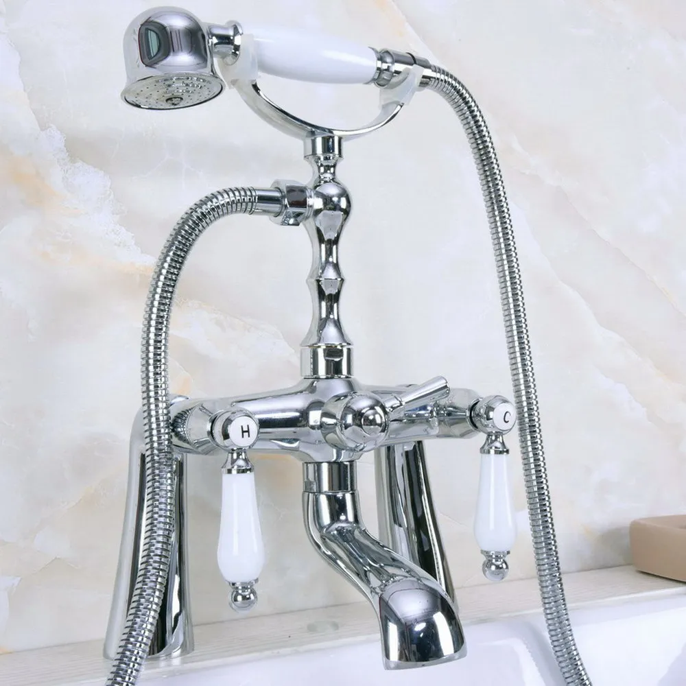 Polished Chrome Dual Handles Bathtub Faucet Deck Mounted Swive Spout with Handshower Tub Mixer Tap Bna110
Polished Chrome Dual Handles Bathtub Faucet Deck Mounted Swive Spout with Handshower Tub Mixer Tap Bna110