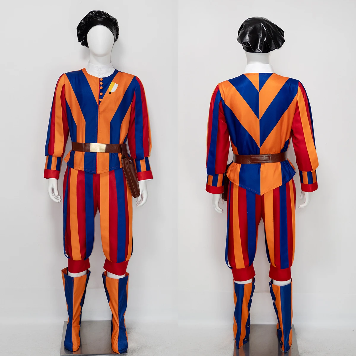 Vatican City Guardsmen Pontifical Papal Swiss Guard Uniform Cosplay Costume Tricolor Full Dress Uniform with Black Beret
Vatican City Guardsmen Pontifical Papal Swiss Guard Uniform Cosplay Costume Tricolor Full Dress Uniform with Black Beret