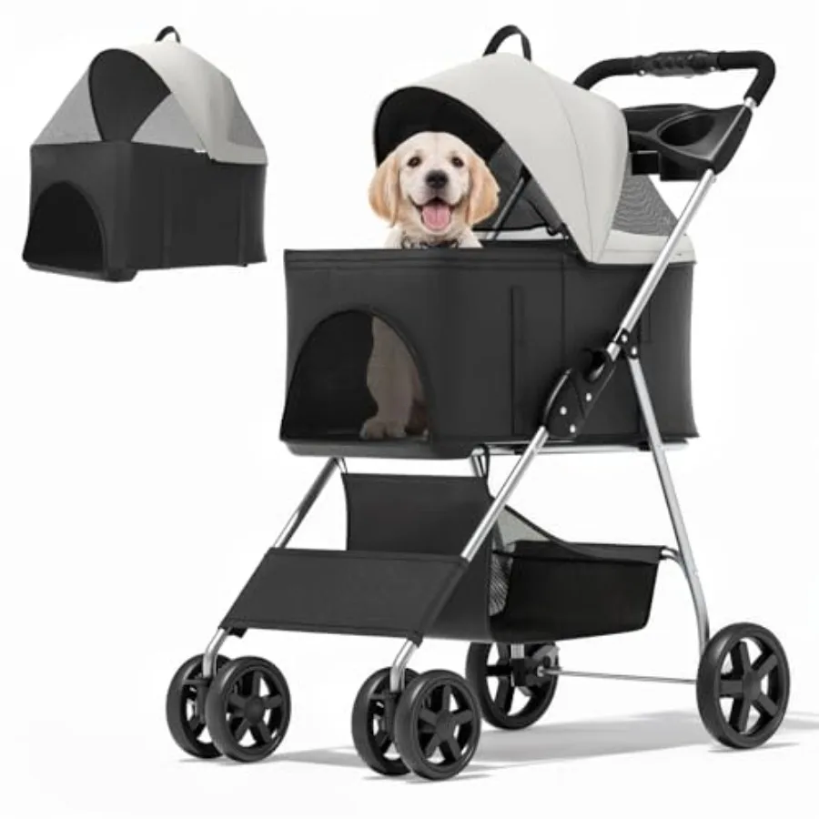 Pet stroller for small medium dogs, aluminum frame, black, foldable 3-in-1 design with detachable carrier and push-button entry
Pet stroller for small medium dogs, aluminum frame, black, foldable 3-in-1 design with detachable carrier and push-button entry