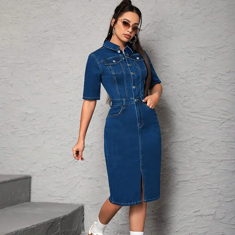 218521 Plus Size Women's New Denim Lapel Short Sleeved Slit Mid Length Dress Summer-dress 2025 Party Summer Elegantes Casual Y2k
218521 Plus Size Women's New Denim Lapel Short Sleeved Slit Mid Length Dress Summer-dress 2025 Party Summer Elegantes Casual Y2k