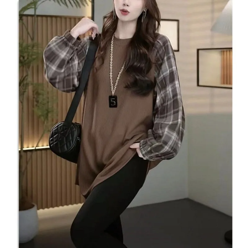 Checkered Sleeve Splicing Top for Autumn New Loose and Fashionable Mid-length Round Neck Pullover Sweatshirt
Checkered Sleeve Splicing Top for Autumn New Loose and Fashionable Mid-length Round Neck Pullover Sweatshirt