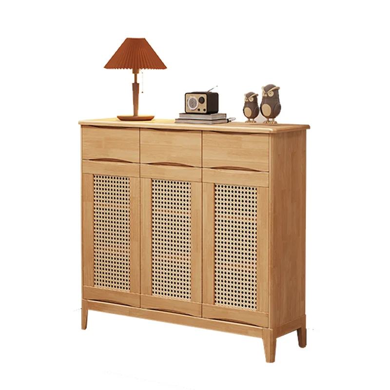 Solid wood rattan shoe cabinet Nordic modern simple living room double door three door storage cabinet entrance porch dust 
Solid wood rattan shoe cabinet Nordic modern simple living room double door three door storage cabinet entrance porch dust