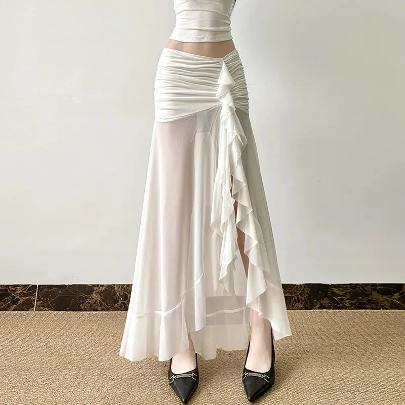 Split Ruffles Women Long Skirt Summer Mesh Patchwork Beach Fashion Skirts Irregular Pleated High Waist Simple Hottie New Skirt
Split Ruffles Women Long Skirt Summer Mesh Patchwork Beach Fashion Skirts Irregular Pleated High Waist Simple Hottie New Skirt