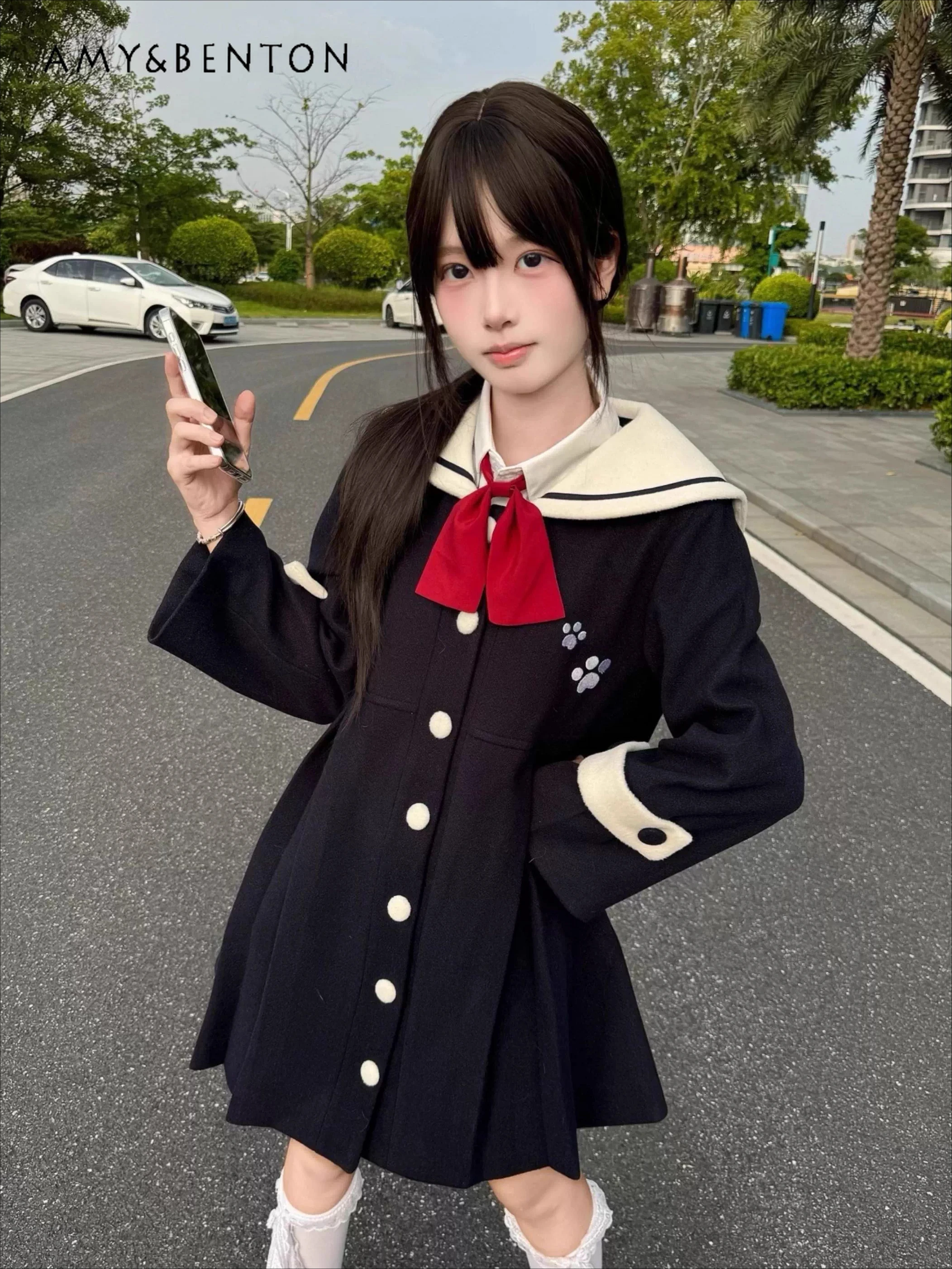 Japanese College Style JK Uniform Coat Women Cute Navy Collar Cartoon Print Single-Breasted Slim Mid-Length Wool Coat Winter
Japanese College Style JK Uniform Coat Women Cute Navy Collar Cartoon Print Single-Breasted Slim Mid-Length Wool Coat Winter