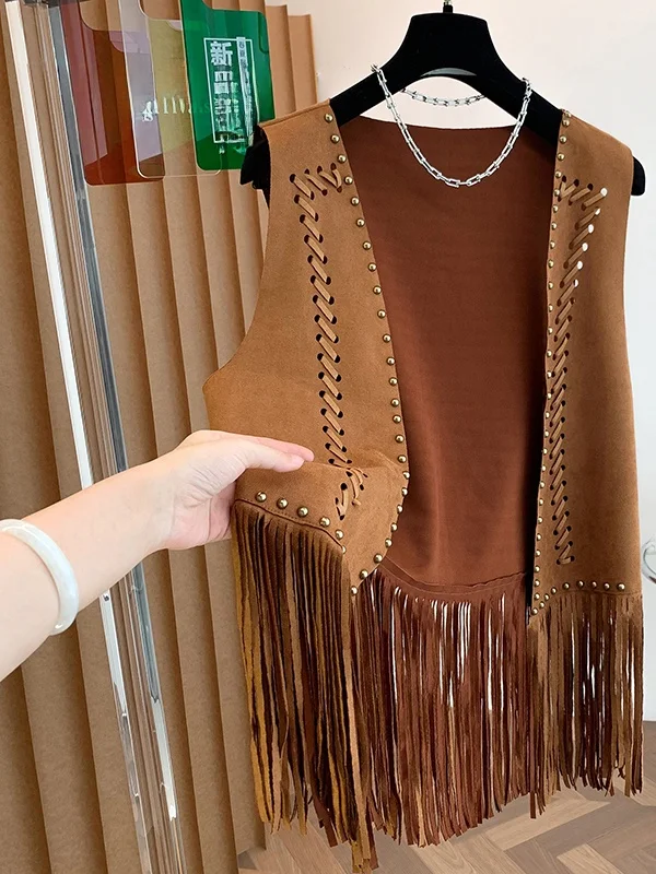 n Sle Travel Versatile Design Sense Rivet Fringe Open Cardigan Vest Outerwear Autumn Winter New Arrival Women's Faion
n Sle Travel Versatile Design Sense Rivet Fringe Open Cardigan Vest Outerwear Autumn Winter New Arrival Women's Faion