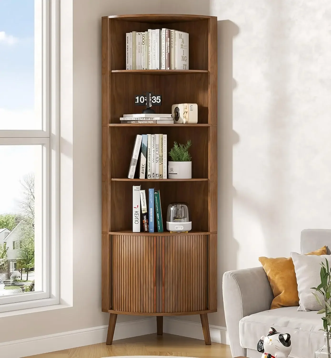 66.73 Inch Tall Walnut Corner Storage Cabinet With Fluted Doors Shelves Space Saver For Bathroom Kitchen Living Study Room
66.73 Inch Tall Walnut Corner Storage Cabinet With Fluted Doors Shelves Space Saver For Bathroom Kitchen Living Study Room