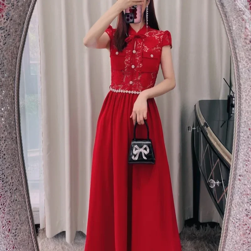 Women red lace dress with belt lapel short sleeve fashion party elegant party dresses for women 2023
Women red lace dress with belt lapel short sleeve fashion party elegant party dresses for women 2023