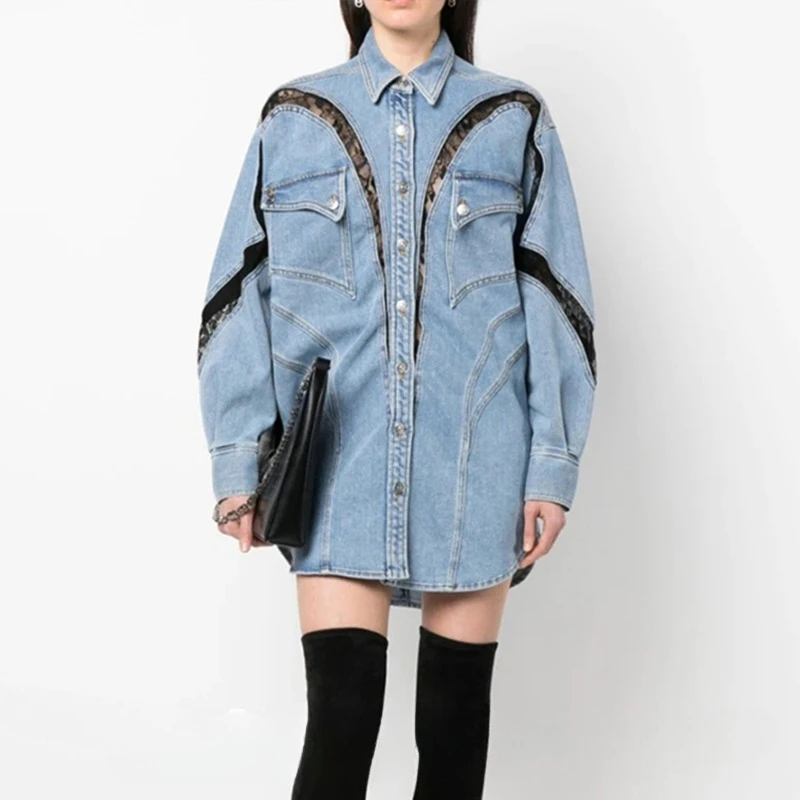 Women Jeans Patchwork Jacket Spring Autumn Outerwear Shirt Tops Lace Splicing Loose Long Sleeve Niche Vintage Simple Brand Trend
Women Jeans Patchwork Jacket Spring Autumn Outerwear Shirt Tops Lace Splicing Loose Long Sleeve Niche Vintage Simple Brand Trend