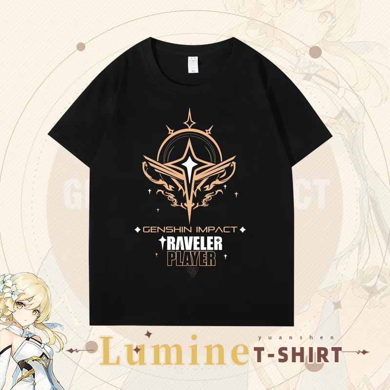 Anime Genshin Impact Cosplay Lumine Short-sleeved T-shirt 100% Cotton Men Women Black T-shirts
Anime Genshin Impact Cosplay Lumine Short-sleeved T-shirt 100% Cotton Men Women Black T-shirts