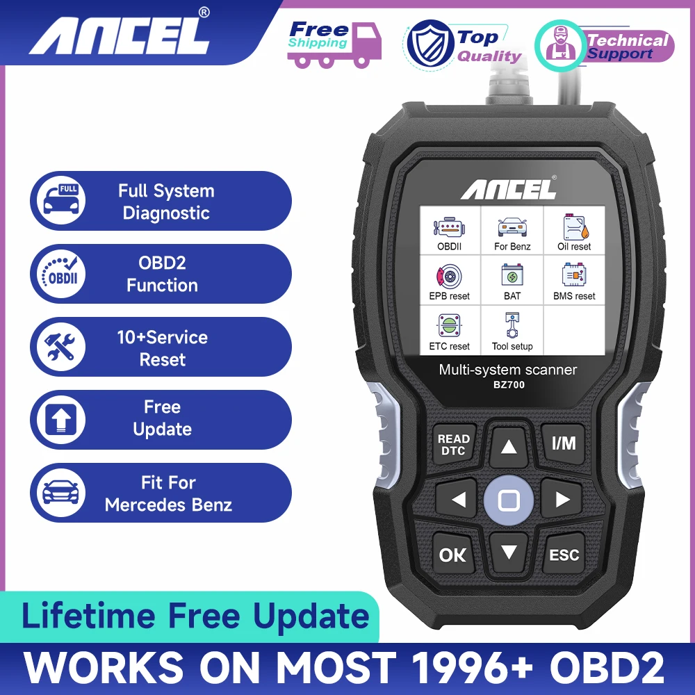 ANCEL BZ700 OBD2 Diagnostic Tool fit for Mercedes Benz Sprinter Smart 9 Reset All System Car Code Reader OBD2 Automotive Scanner
ANCEL BZ700 OBD2 Diagnostic Tool fit for Mercedes Benz Sprinter Smart 9 Reset All System Car Code Reader OBD2 Automotive Scanner