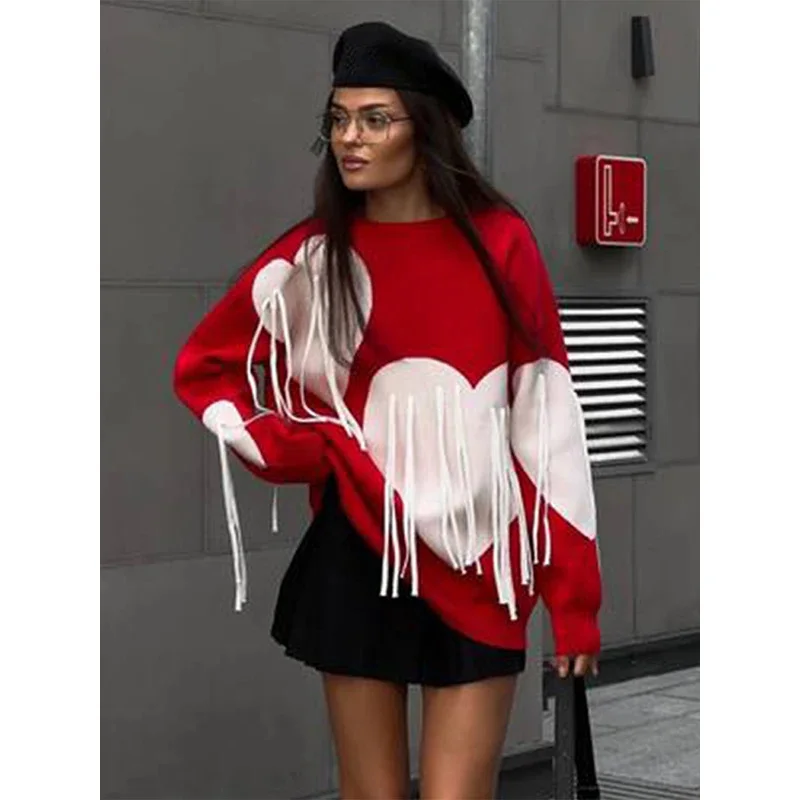 Casual knitted tassel love print sweater women loose o-neck long sleeve female sweaters 2024 autumn fashion New Lady streetwears
Casual knitted tassel love print sweater women loose o-neck long sleeve female sweaters 2024 autumn fashion New Lady streetwears
