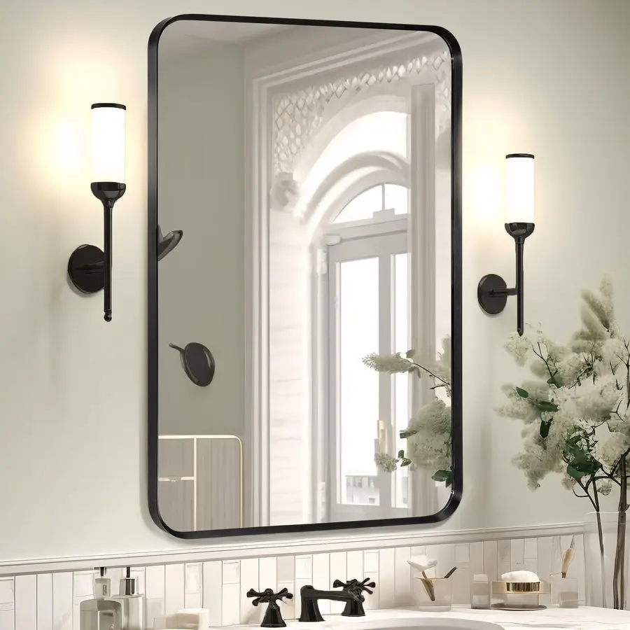 Mount Mirror for Bathroom, Brushed Black Metal Framed Rounded Corner Rectangular Vanity Mirror 24 x 36, Black
Mount Mirror for Bathroom, Brushed Black Metal Framed Rounded Corner Rectangular Vanity Mirror 24 x 36, Black