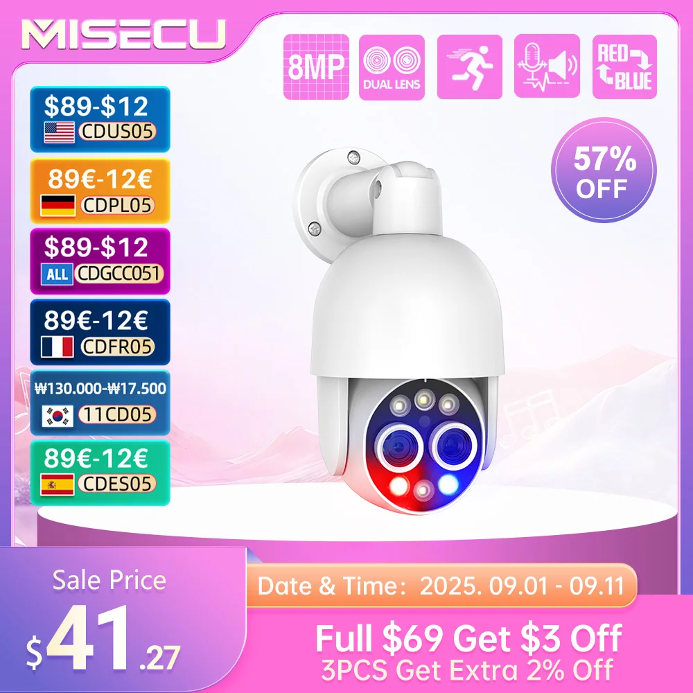 MISECU 4K PTZ 8X Hybrid Zoom 2.8mm 12mm Dual Lens POE IP Camera 8MP Outdoor Human Detect Auto Track Security Camera Color Night 
MISECU 4K PTZ 8X Hybrid Zoom 2.8mm 12mm Dual Lens POE IP Camera 8MP Outdoor Human Detect Auto Track Security Camera Color Night