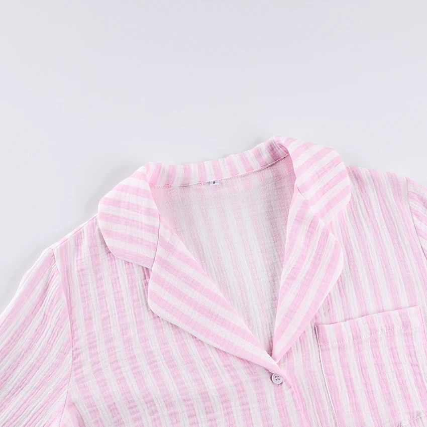 Розовые женские пижамы Hiloc Spring, элегантный полосатый комплект из двух предметов, мягкая рубашка с расклешенными рукавами и брюки с эластичной резинкой на талии, женский костюм
Розовые женские пижамы Hiloc Spring, элегантный полосатый комплект из двух предметов, мягкая рубашка с расклешенными рукавами и брюки с эластичной резинкой на талии, женский костюм