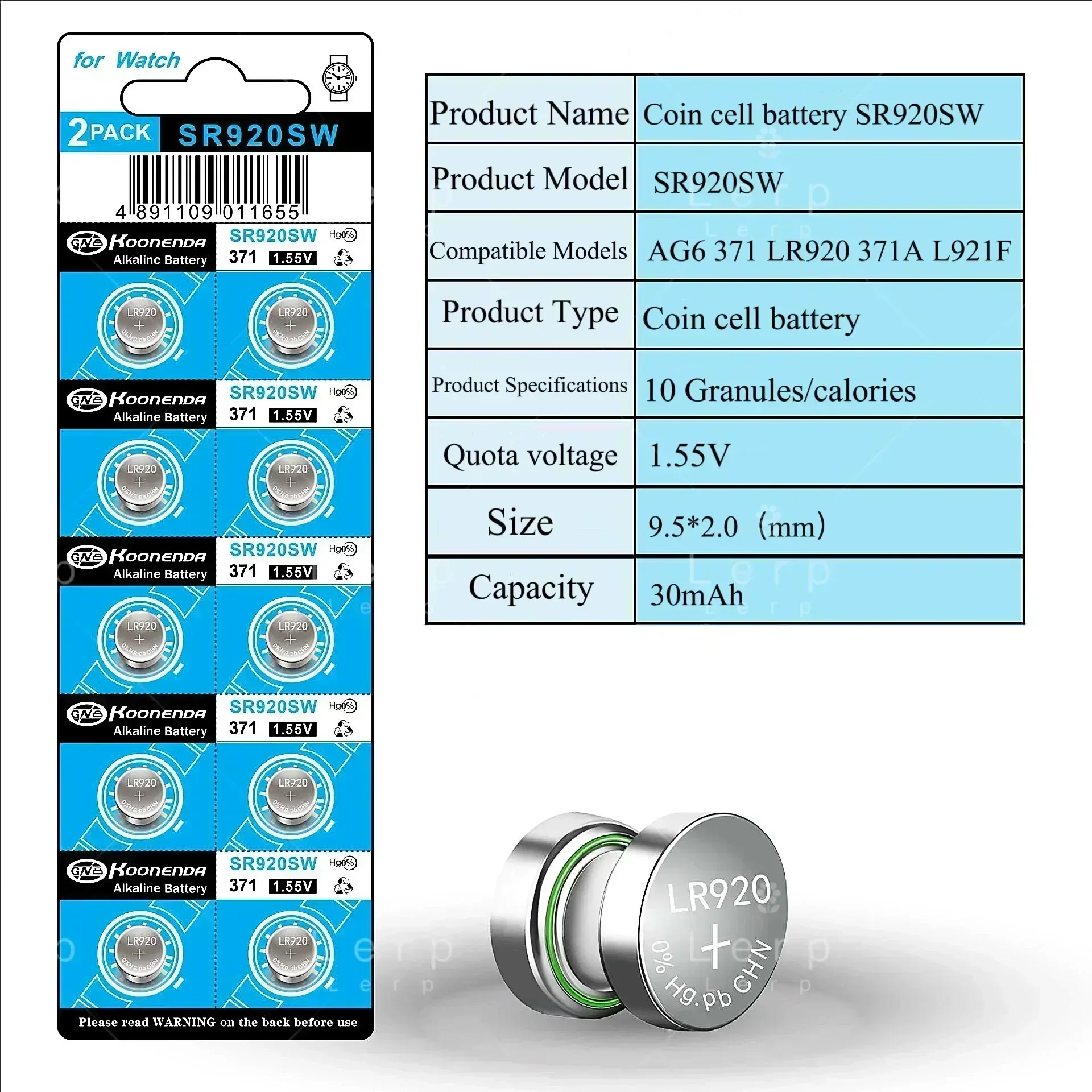 2025 New High quality 1.5V button battery AG6 SR920SW、LR920 、 371 watch battery
2025 New High quality 1.5V button battery AG6 SR920SW、LR920 、 371 watch battery