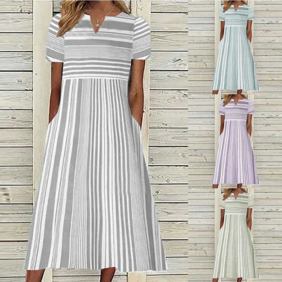 【New style】Women's fashionable check irregular stripe print V-neck short-sleeve pocket dress long dress in stock
【New style】Women's fashionable check irregular stripe print V-neck short-sleeve pocket dress long dress in stock