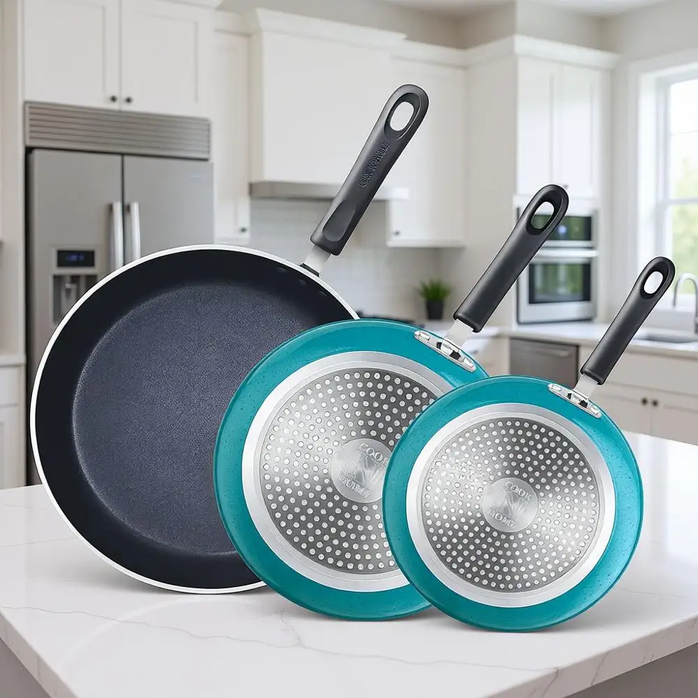 Набор из 3 сковород с антипригарным покрытием, 8, 9.5, 11 дюймов, подходит для индукционных плит, бирюзовый
Набор из 3 сковород с антипригарным покрытием, 8, 9.5, 11 дюймов, подходит для индукционных плит, бирюзовый