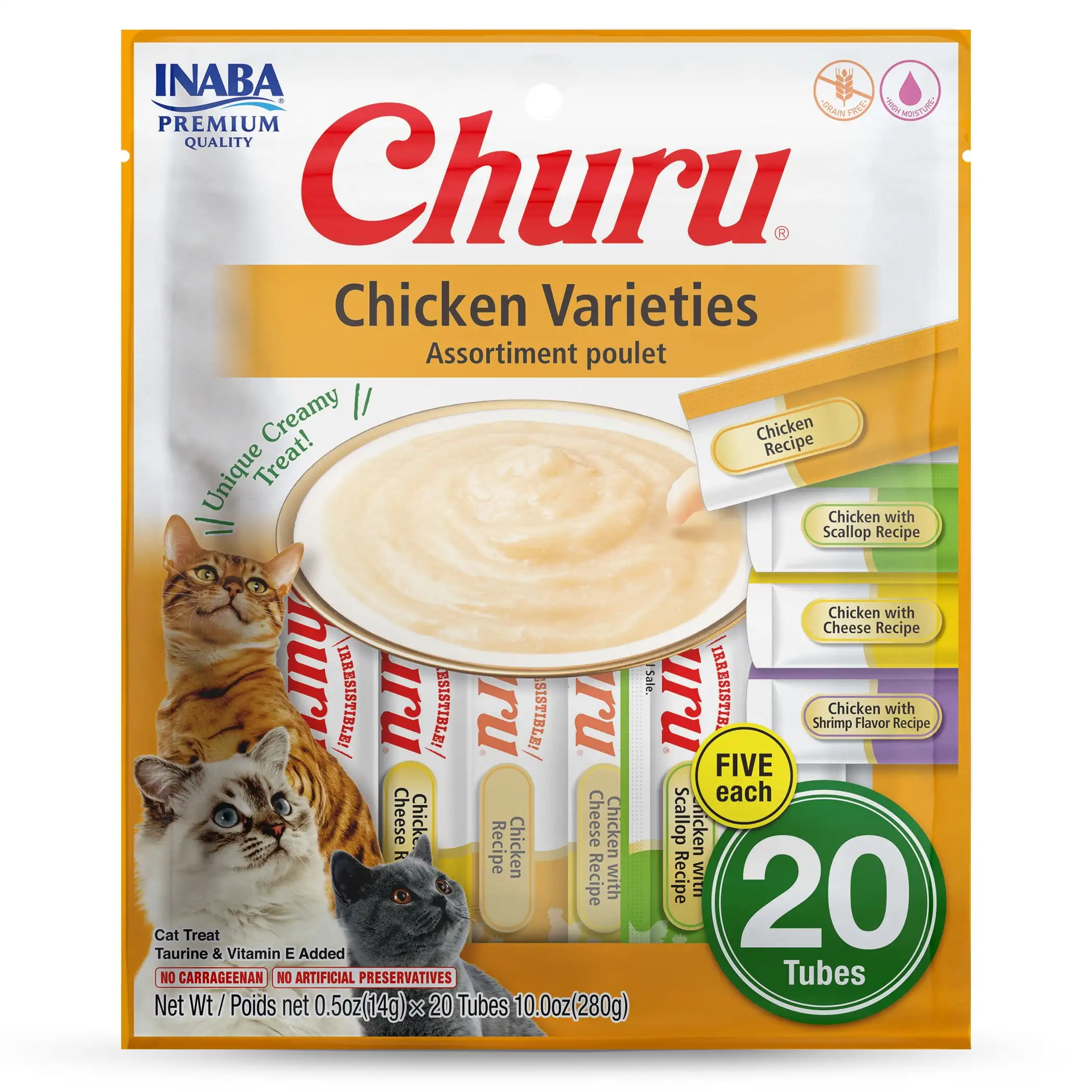INABA Churu Cream, Lickable Purée Cat Treat с тарином, 0,5 унции, 20 тюбиков, вариация курицы
INABA Churu Cream, Lickable Purée Cat Treat с тарином, 0,5 унции, 20 тюбиков, вариация курицы
