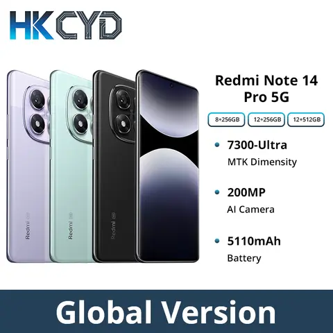 Global Version Redmi Note 14 Pro 5G Smartphone MediaTek Dimensity 7300-Ultra 200MP AI Camera 5110mAh 6.67" AMOLED 45W Charging