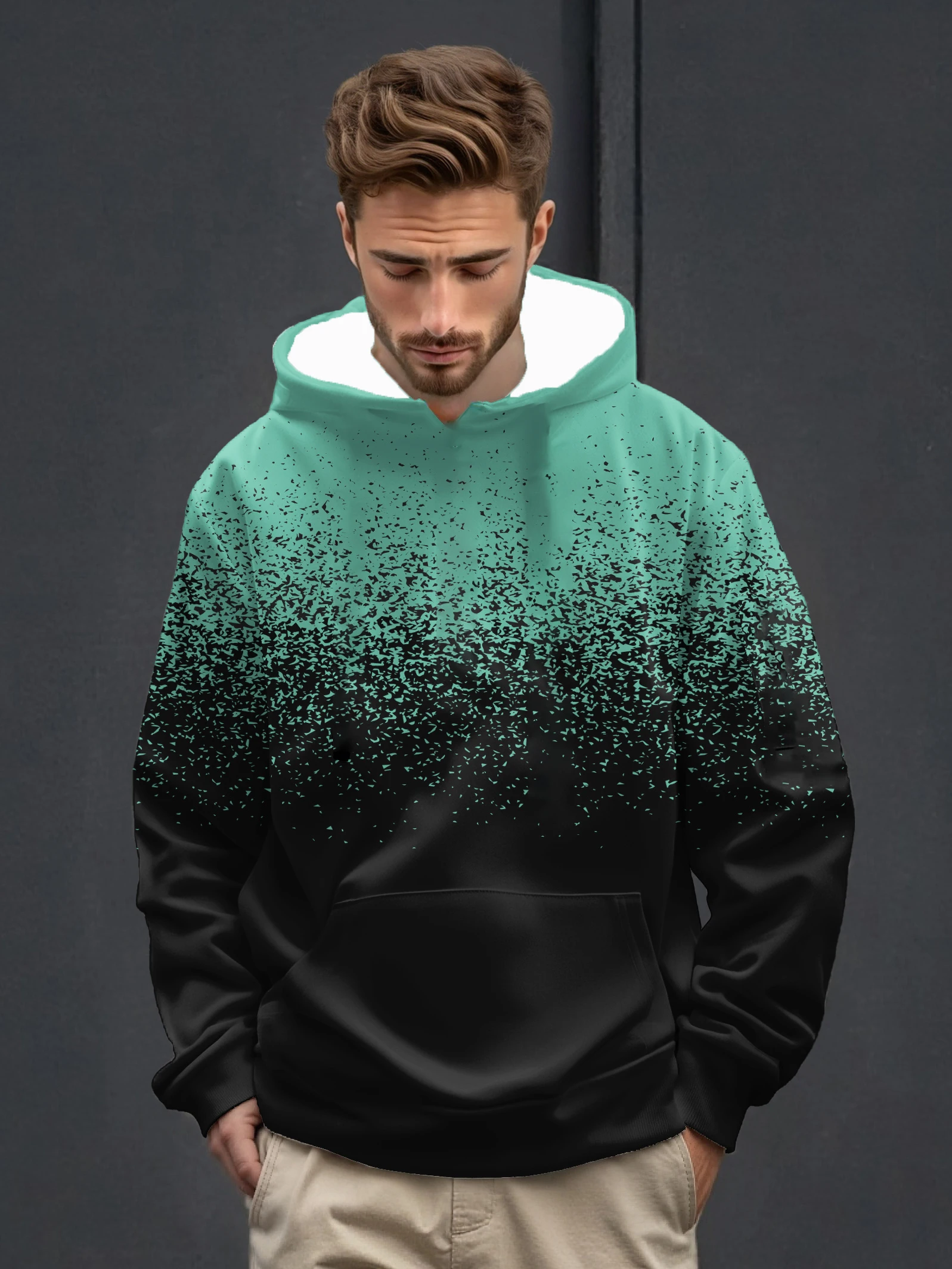 Men's Green Black Gradient Speckle Print Hoodie Stylish Color Fade Pattern Long Sleeve Casual Top Trendy Apparel For Daily Wear
Men's Green Black Gradient Speckle Print Hoodie Stylish Color Fade Pattern Long Sleeve Casual Top Trendy Apparel For Daily Wear