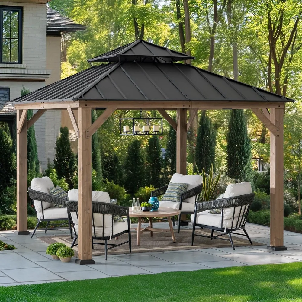 11 x 11 ft. Wood Gazebo, Upgrade Outdoor Patio Cedar Framed Steel Hardtop Gazebo with 2-Tier Metal Roof
11 x 11 ft. Wood Gazebo, Upgrade Outdoor Patio Cedar Framed Steel Hardtop Gazebo with 2-Tier Metal Roof