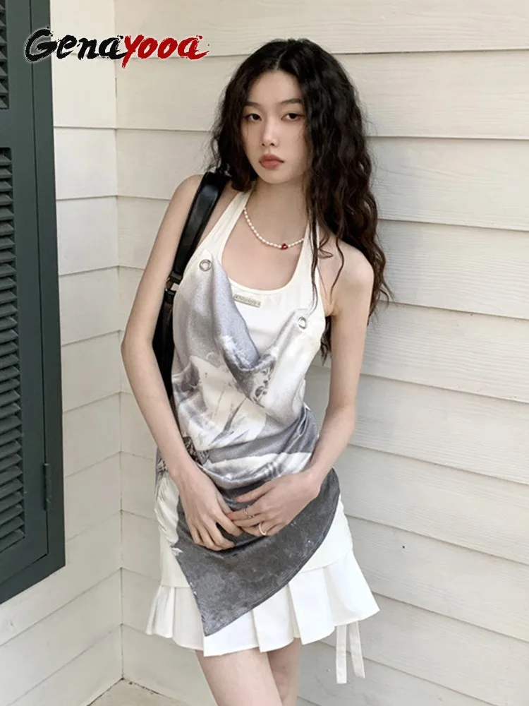 Genayooa Y2k Vintage Print Tank Tops Women Sleeveless Aesthetic Camis Backless E Girls Fake Two Pieces Halter Tops Summer 2000s
Genayooa Y2k Vintage Print Tank Tops Women Sleeveless Aesthetic Camis Backless E Girls Fake Two Pieces Halter Tops Summer 2000s