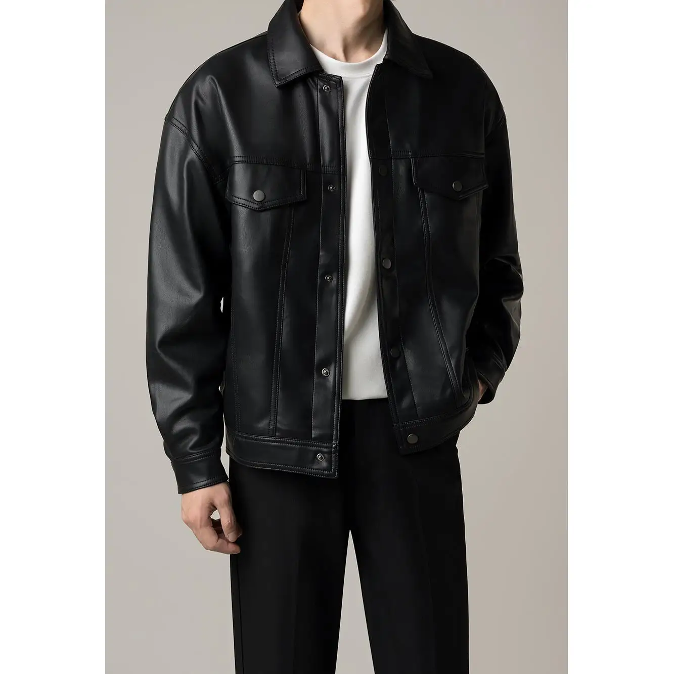 Men's Sli Loose Biker ort Leather Jaet Trendy Spring Autumn Faion Straight Cut Synthetic Leather Jaet for Youth
Men's Sli Loose Biker ort Leather Jaet Trendy Spring Autumn Faion Straight Cut Synthetic Leather Jaet for Youth