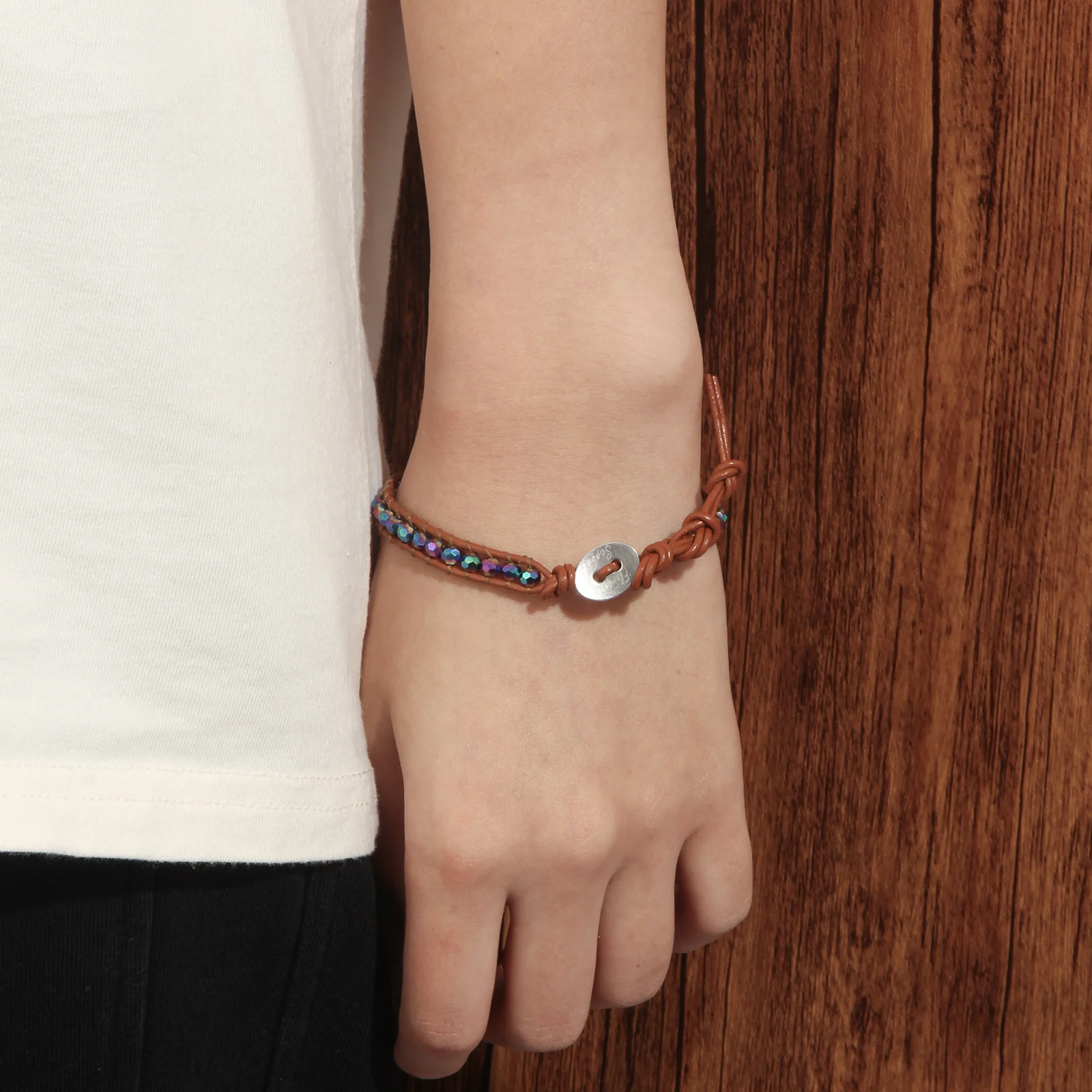 Iridescent Faceted Beaded Acrylic Leather Wrap Bracelet with Stainless Steel Clasp for Women
Iridescent Faceted Beaded Acrylic Leather Wrap Bracelet with Stainless Steel Clasp for Women