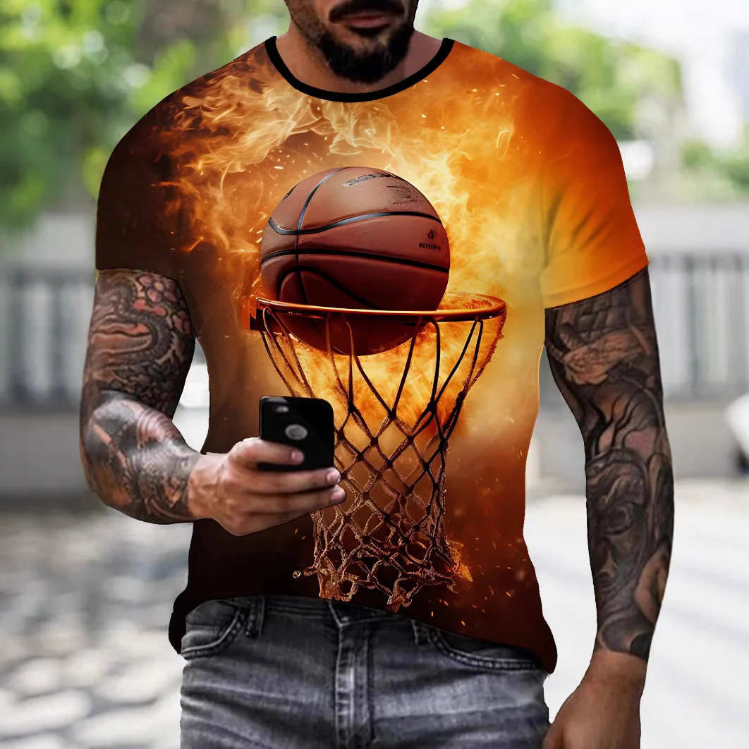 Street fun men's clothing 3D digital printing flame basketball graphic loose short sleeved round neck casual T-shirt for men
Street fun men's clothing 3D digital printing flame basketball graphic loose short sleeved round neck casual T-shirt for men