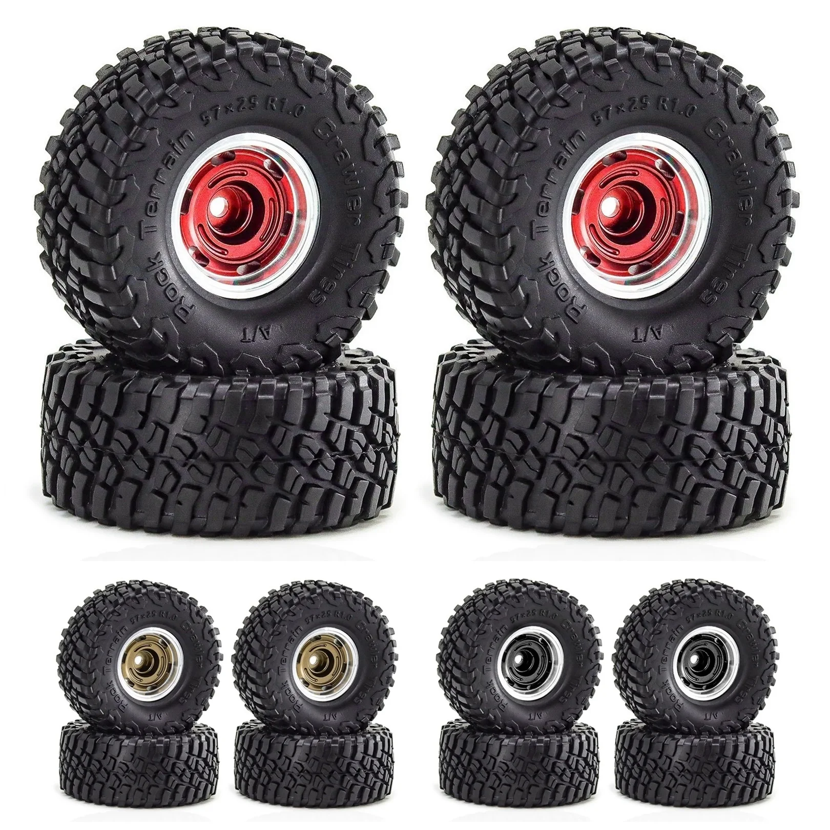 4pcs 57mm 1.0" Metal Beadlock Wheel Tire Set for 1/18 1/24 RC Crawler Car TRX4M SCX24 AX24 FCX24 Upgrade
4pcs 57mm 1.0" Metal Beadlock Wheel Tire Set for 1/18 1/24 RC Crawler Car TRX4M SCX24 AX24 FCX24 Upgrade
