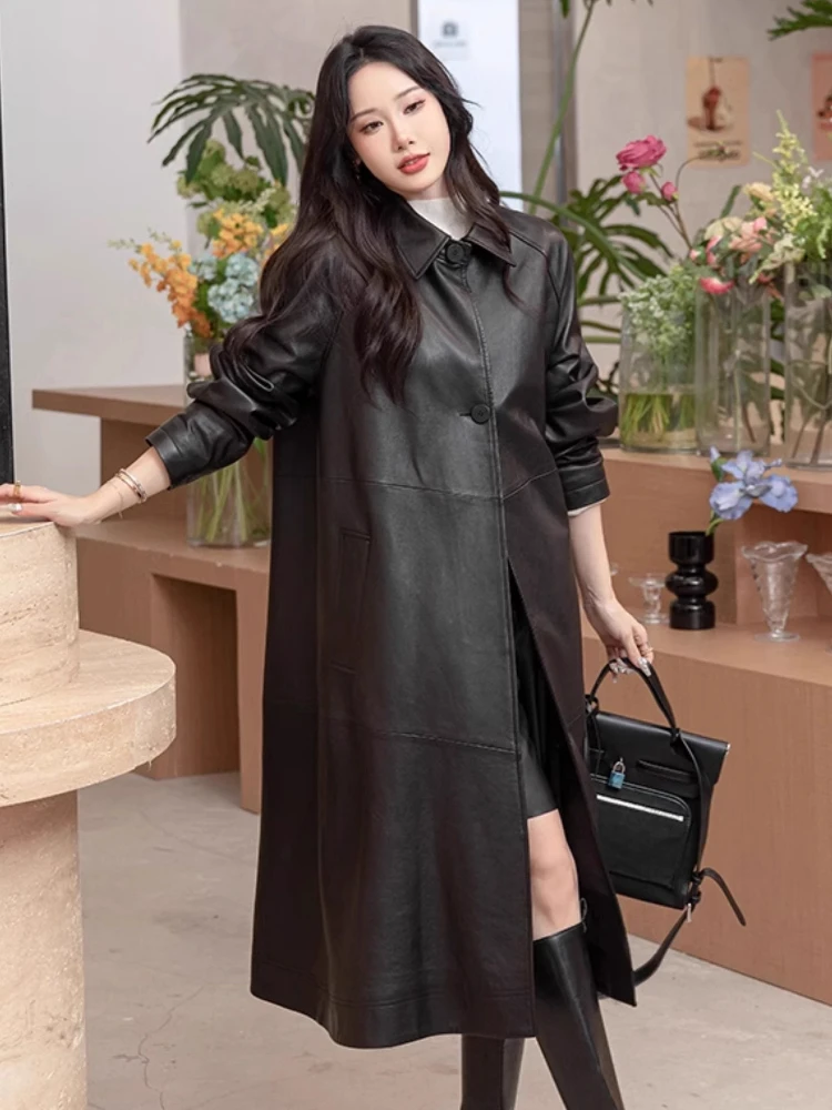 Casual Long Genuine Leather Jackets for Women Spring Autumn 2026 New High-end Simple Loose Black Real Sheepskin Trench Coat
Casual Long Genuine Leather Jackets for Women Spring Autumn 2026 New High-end Simple Loose Black Real Sheepskin Trench Coat